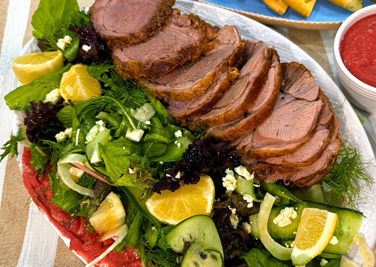 Roasted Lamb With Spiced Beetroot Hummus New