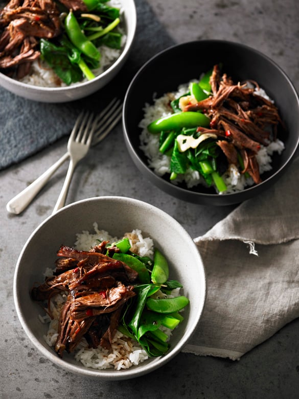 Chilli Soy Glazed Lamb With Stir Fried Garlic Greens